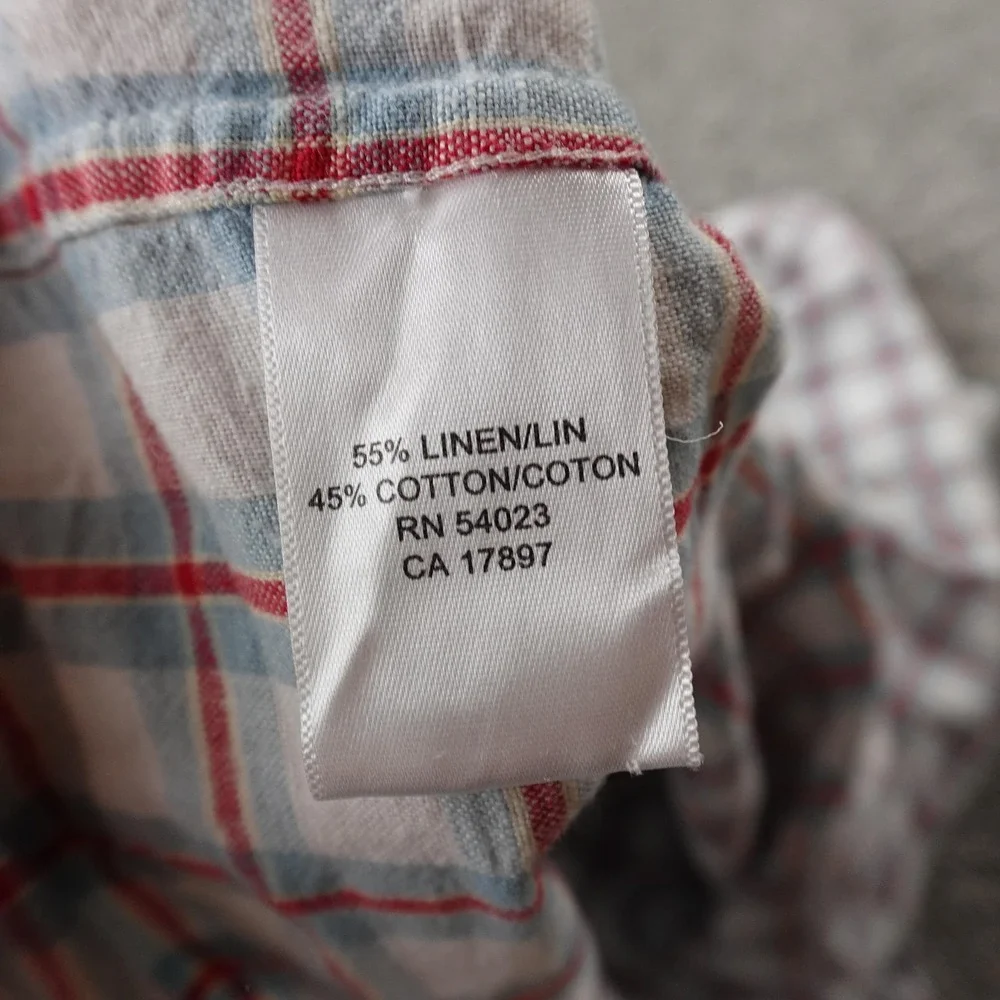 Banana Republic Shirt‎ Mens S White Plaid Linen Blend Short Sleeve Lightweight